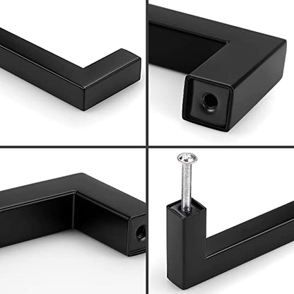 Probrico 5 Pack Matte Black Bar Cabinet Pulls 3 3/4" Hole Centers Stainless Steel Square Dresser Drawer Pulls Handles Bedroom Closet Kitchen Modern Furniture Hardware - color: Black, size: hole center 3-3/4"
