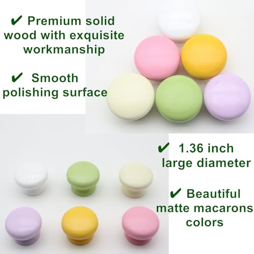 2Pcs Wooden Cabinet Knobs, Wood Dresser Knobs Kitchen Cabinet Knobs Modern Round Knobs for Furniture Dresser Cupboard Drawer Closet Door (White) - color: White