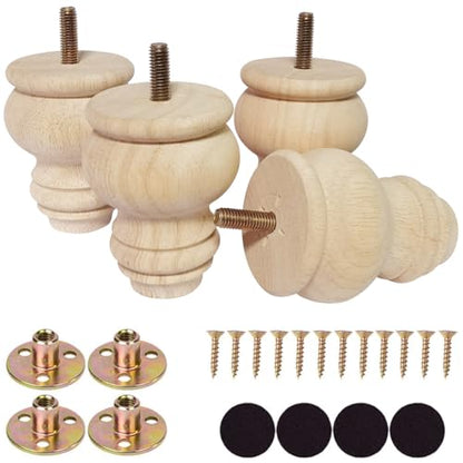 2 3 4 Inch Wooden Furniture Legs, Solid Wood Unpainted Replacement Furniture Legs, Ottoman/Loveseat Replacement Legs, Cabinet Legs/Desk/Sofa/Bookcase Round Bun Feet Set of 4 (3 Inch) - size: 3 Inch A