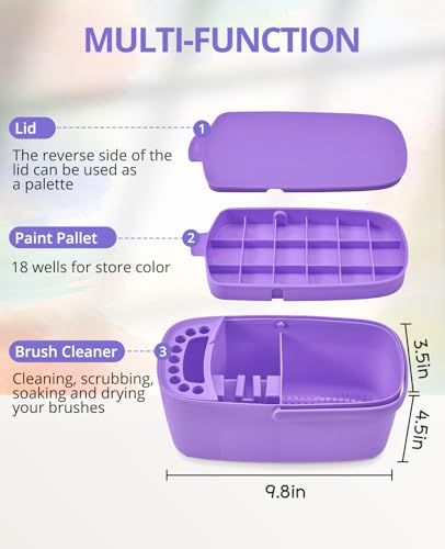 GAMENOTE Paint Brush Cleaner, Paint Brush Holder and Palette, Purple - color: Purple