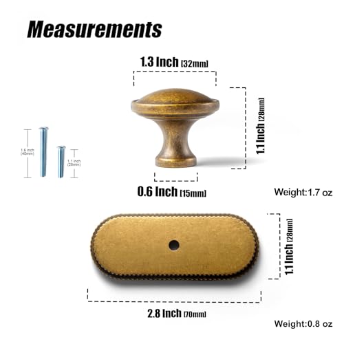 6Pack Antique Brass Cabinet Knob with Backplate Round Drawer Knob - color: Antique Brass, style: Ribbed