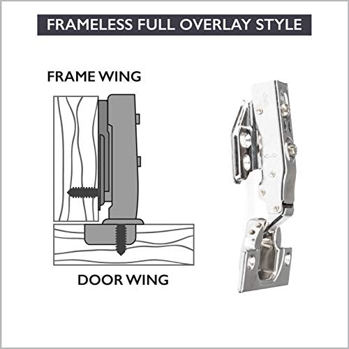 Ilyapa Full Overlay Cabinet Hinge, Satin Nickel - 2 Pack, Frameless, Soft - size: Frameless Full Overlay