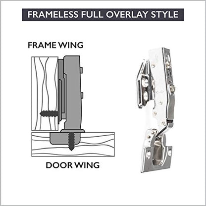 Ilyapa Full Overlay Cabinet Hinge, Satin Nickel - 2 Pack, Frameless, Soft - size: Frameless Full Overlay