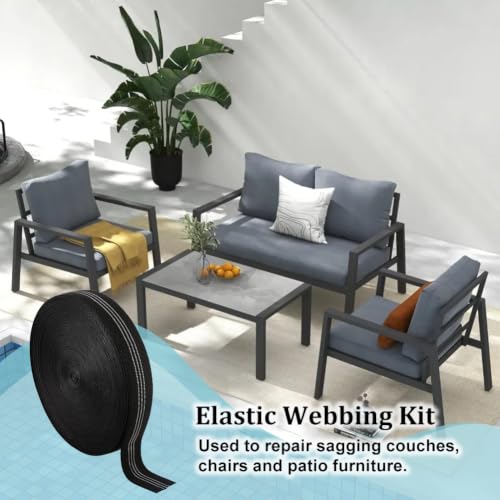 OLYCRAFT 2 Inch x 80Ft Chair Webbing Replacement Kit Stripe Patio Furniture Repair Kit Upholstery Webbing Elastic Band with 30Pcs Metal Clips to Repair Sagging Couch Chair Patio Furniture Patios Strap - color: Stripe