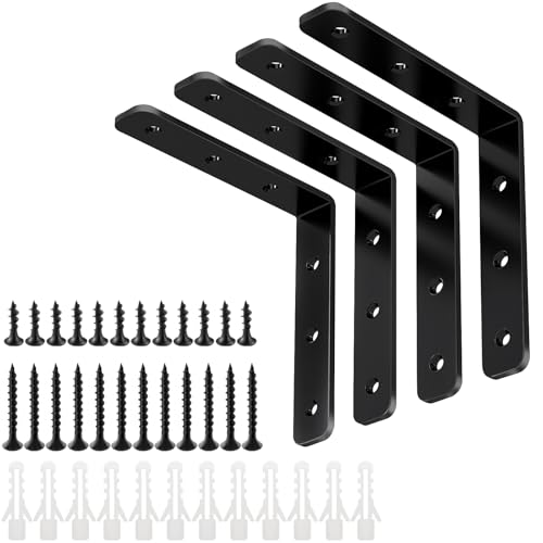 YUMORE Heavy Duty L Bracket, 4 x 4 Inch Corner Brace, Black, 4 Pack - color: Black, size: 4"x4"
