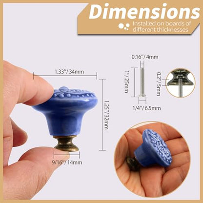 Ceramic Knobs, Embossed Floral Design - Greyish Blue, 20pcs - color: Greyish Blue