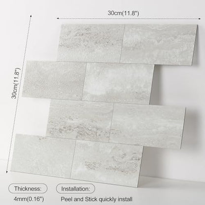 10 Sheets Gray Stone PVC Subway Tiles Peel and Stick Backsplash,12''Heat Resistant Stick on Tiles for Kitchen,Waterproof Peel and Stick Wall Tiles for Bathrrom - color: Light Gray Stone