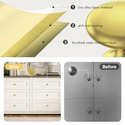 POZEAN Cabinet Knobs Brushed Nickel 50 Pack Cabinet Handles Drawer Knobs Solid Knobs Gold with Screws for Dresser Drawer Cabinet Cupboard - Modern Kitchen, Bedroom and Bathroom Hardware,Gold - color: Gold, size: 50 Pack