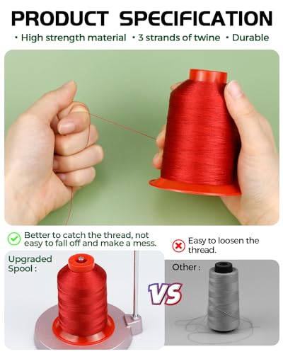 FIVEIZERO Extra Strong Upholstery Thread,Red 1000 Meters Bonded Nylon Thread for Denim Leather,Craft,Machine,DIY and Home (1 Pack) CJ - color: Red