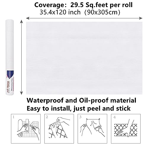 Arthome Peel and Stick Wallpaper - White Wood Contact Paper - White Wallpaper - Self-Adhesive, Removable and Waterproof for Cabinet, Countertop (33" x 120") - color: White Wood, size: 33" x 120"