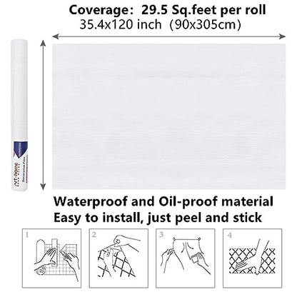Arthome Peel and Stick Wallpaper - White Wood Contact Paper - White Wallpaper - Self-Adhesive, Removable and Waterproof for Cabinet, Countertop (33" x 120") - color: White Wood, size: 33" x 120"