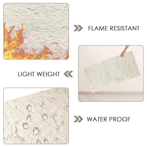 Faux Stone Wall Panels, 5-Pack 3D PU Cement-Texture Panels, White - color: Ivory