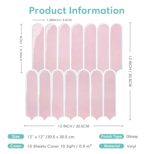 Commomy Thicker Pink Peel and Stick Tile Backsplash 10 pcs of 12" x 12" - color: Thicker Design Pink