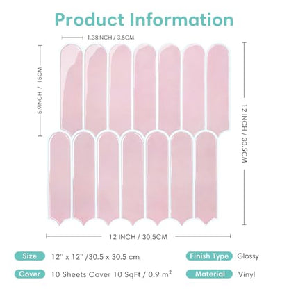 Commomy Thicker Pink Peel and Stick Tile Backsplash 10 pcs of 12" x 12" - color: Thicker Design Pink
