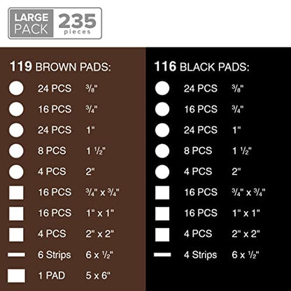 235 pcs Felt Furniture Pads Brown & Black X-Protector! for Hardwood Floors - size: 235 PCS Brown & Black, Round & Square