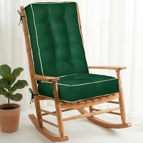 1 MIDDLE ONE Rocking Chair Cushion Outdoor Indoor, Memory Foam Replacement Rocking Chair Pads, Set of Thicken Seat & Back Cushions with Ties for Rocker (Green, 28"X18"/18"X18") - color: Green, size: 28"X18"/18"X18"
