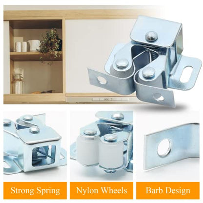 12 Pcs Double Roller Catch Cabinet Latches, Silver