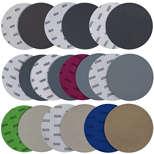 30PCS 5 inch No Hole #400-#7000 Wet Dry Sanding Discs 400 800 1000 1200 1500 2000 2500 3000 5000 7000 Grit Sandpaper Compatible for Random Orbital Sanders (#400-#7000 10Kind Grit Each 3PCS) - style: #400-#7000 10Kind Grit Each 3PCS