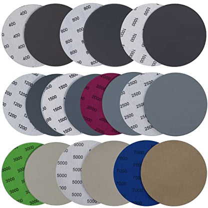30PCS 5 inch No Hole #400-#7000 Wet Dry Sanding Discs 400 800 1000 1200 1500 2000 2500 3000 5000 7000 Grit Sandpaper Compatible for Random Orbital Sanders (#400-#7000 10Kind Grit Each 3PCS) - style: #400-#7000 10Kind Grit Each 3PCS