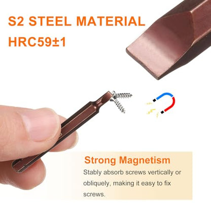 HARFINGTON 3pcs SL8 Slotted Screwdriver Bit 5/16" Hex Shank 80mm/3.15" Length Magnetic Flat Head Hex Bits S2 Steel Screw Driver Bit for Impact Electric Screw Driver Power Tools, Red - color: Red, size: SL8 x 80mm