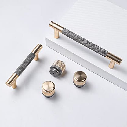 10 Pack 3 3/4 Inch 96 mm Bar Cabinet Pulls Gold and Grey Knurled Handles for Brushed Gold Drawer Pulls Cupboard Aluminum Handles - color: Gold and Grey, size: 3 3/4 Inch