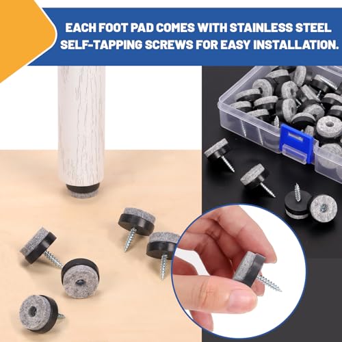 Glarks 40pcs Black 20MM Furniture Glide Screw-on Furniture Antiskid Felt Pad Slider Floor Protector for Wooden Leg Feet of Chair Table Sofa Stool