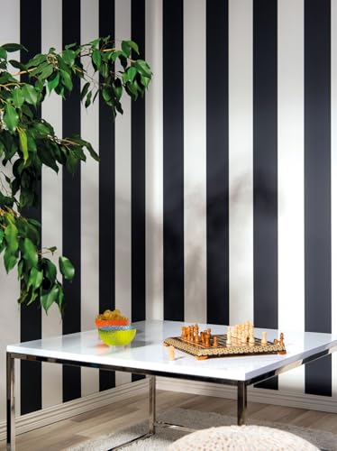 Erfoni Stripe Peel and Stick Wallpaper Black and White Stripe Wallpaper - color: Black/White, size: 17.7" x 118"
