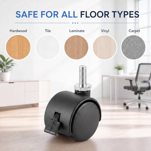 BBTO 8 Pcs 1 Inch M6 Swivel Stem Casters Wheels Replacement, M6 Threaded Stem Caster with Brake, Heavy Duty 360° Standing Desk Wheels, No Noise, Black Nylon, for Cart Furniture Table Cabinet Shelf - size: 1 Inch X M6 x 15 mm, style: Threaded, with Brake