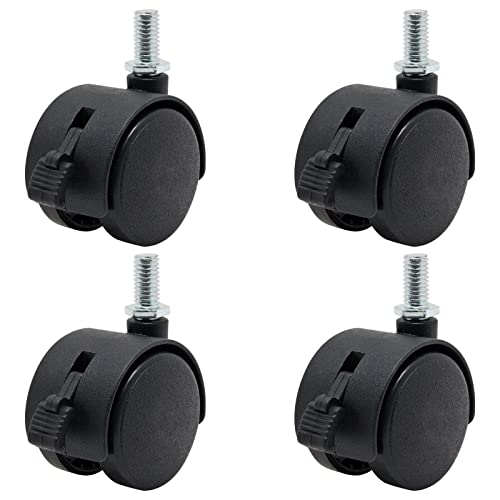 Locking Casters Set of 4, M8 Threaded Plastic Stem Caster Wheels 1.5 inch, Black Nylon Swivel Caster Wheels Replacement for Furniture, Office Chair, Table, Cabinet, Shelf - style: 1.5 Inch with Brake-M8 Threaded Stem