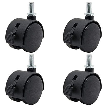 Locking Casters Set of 4, M8 Threaded Plastic Stem Caster Wheels 1.5 inch, Black Nylon Swivel Caster Wheels Replacement for Furniture, Office Chair, Table, Cabinet, Shelf - style: 1.5 Inch with Brake-M8 Threaded Stem
