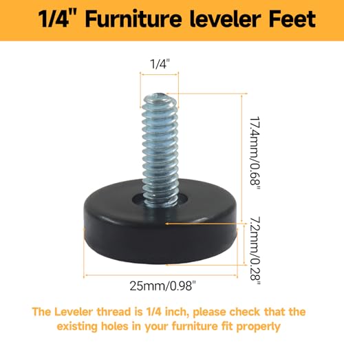 12 Pack 1/4" Adjustable Furniture Leveling Feet, Screw-in - size: 1/4"