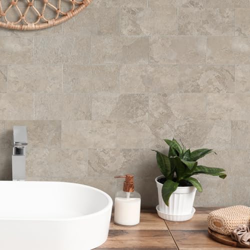 10 Sheet Stone Beige Peel and Stick Backsplash, 11.8'’x 11.8'' Luxury Ceramic Look Self Stick Subway Tiles, Waterproof Peel and Stick Wall Tiles for Kitchen and Bathrrom - color: Stone Beige