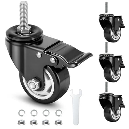 Caster Wheels with Threaded Stem, 3 Inch Locking Casters Set of 4 - size: 3"4pack