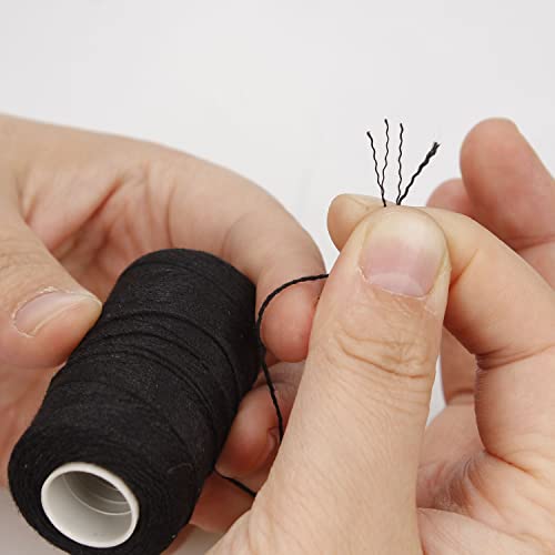 XCZYN Needle and Thread Set Professional Hair Extension Tools 10Pcs Curved Needle with 3Pcs Black Threads for Making Wig DIY Hand Sewing Hair Weave Extension (3 Thread, Black)