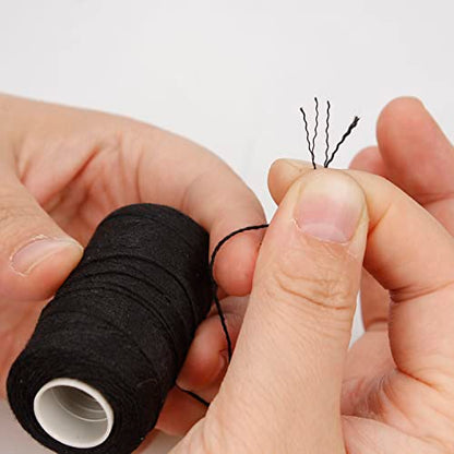 XCZYN Needle and Thread Set Professional Hair Extension Tools 10Pcs Curved Needle with 3Pcs Black Threads for Making Wig DIY Hand Sewing Hair Weave Extension (3 Thread, Black)