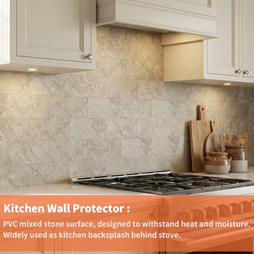 Peel and Stick Subway Tile Backsplash, 10 Sheets 11.8''x11.8'' Beige Stone-Look 3D Wall Tiles, Thick & Strong Adhesive, Heat Resistant & Waterproof Stick On Tiles for Kitchen, Bathroom - color: Beige Stone Rock