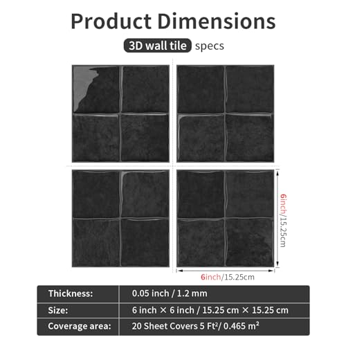VICCI 3D Peel and Stick Backsplash, 20-Sheet 6" x 6" - color: Black