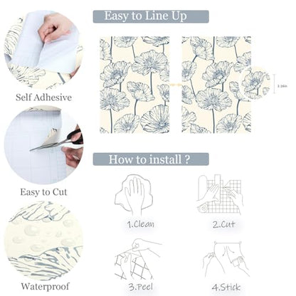 Orainege Peel and Stick Wallpaper Blue and Beige Wallpaper - color: Blue and Beige, size: 17.3" x 196.8"