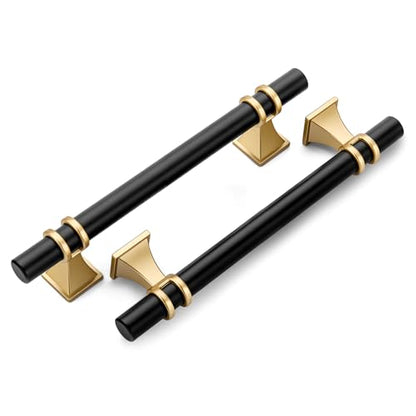 homdiy 10 Pack 6-1/4 Inch Black & Gold Cabinet Handles - Modern Cabinet Pulls for Kitchen Cabinets, Dresser Drawers & Wardrobe Hardware, Durable Zinc Alloy with Matte Finish (3" Hole Centers - color: Black&Gold, size: 6-1/4in(160mm) hole centers