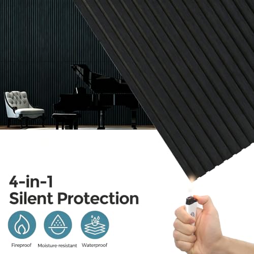 AKUMAX Extra-Thick 0.7" Wood Slat Acoustic Wall Panels, 4 Pack 23.6" x 23.6", NRC 0.80 Sound Absorbing, Fire-Retardant, FSC-Certified, for Home Office, Studio & Living Room, Black Oak - color: Black Oak