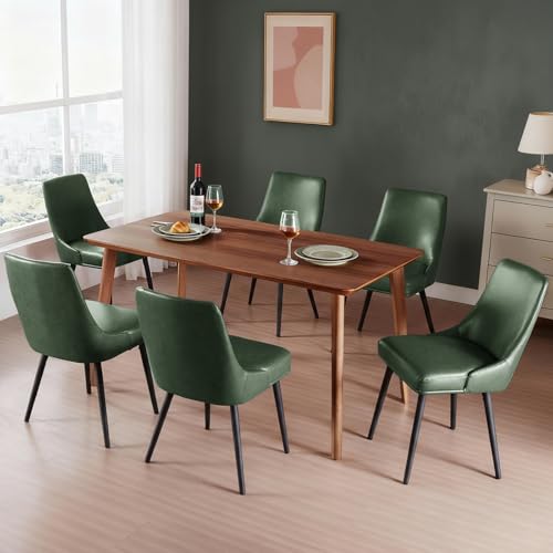 kinmars Kitchen & Dining Leather Dining Chairs Set of 6 Green - color: Green-faux Leather