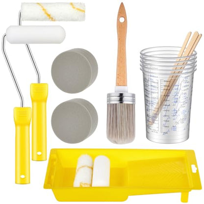 LemonRoad 18 Pieces Paint Brush and Roller Set, Painting Supplies for Cabinet Furniture, with Sponge, Tray Liner, Cup and Mixing Stick, Tools to Finish All in One Paint(4 Inch,Combo Brush Set) - size: 4 Inch, style: Combo Brush Set