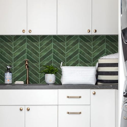STICKGOO Herringbone Peel and Stick Backsplash, Green, 10 Sheets - color: Green, size: Pack of 10