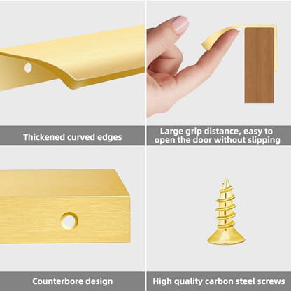 Malimali 10 Pack 11.81" Gold Edge Finger Pulls for Cabinets, Drawer Handles - color: Brushed Gold, size: 300mm/11.81" (10Pcs)