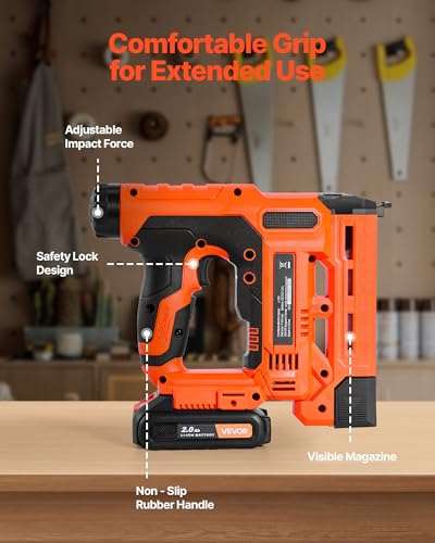 VEVOR Cordless Brad Nailer, 2-in-1 Nail Gun Staple Gun, 18 Gauge 1-1/4 inch, Includes 500 Pcs Staples and 500 Pcs Nails, with Battery and Charger, Non-Slip Rubber Grip, for Woodworking DIY Projects