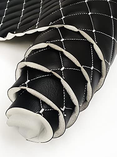 Vinyl Quilted Foam Fabric with 3/8" Foam Backing Upholstery / 52" Wide/Sold by The Yard/FABRIC EMPIRE (Black with Hq White Thread, Diamond 2" x 3") - color: Black With Hq White Thread, size: Diamond 2" x 3"