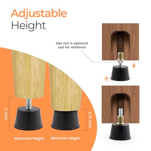 NEWBYTEK M6 Thread Rubber Furniture Leveling Feet Screw in Threaded Furniture Levelers Adjustable Table Chair Levelers Feet Glides for Chairs Tables Cabinet Patio - 8 Pack - size: M6 Thread, 8 Pack