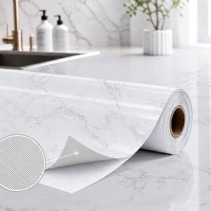 Peel and Stick Wallpaper White Marble Contact Paper for Dry Textured Wall - color: Gray/White, size: 15.7" x 200"