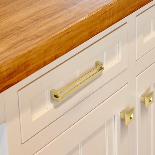 3-3/4 Inch(96mm) Hole Center Brushed Gold Zinc Alloy Solid Cabinet Pulls,Dresser Cabinet Handles Luxury Cabinet Pull Hardware for Bedroom, Kitchen 6 Pack 7600 - color: Brushed Gold, size: 3-3/4 Inch Hole Center
