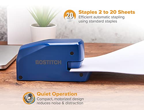 Bostitch Office Portable Electric Stapler, 20 Sheets, AC or Battery Powered, Includes 1250 Staples, Blue - color: Blue